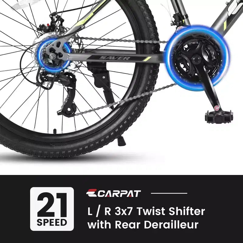 Vélo VTT Okak 24 pouces avec cadre en acier, vélo enfant avec 21 vitesses Shimano, freins à disque double et suspension avant, bicyclette pour adolescents