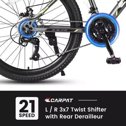 Vélo VTT Okak 24 pouces avec cadre en acier, vélo enfant avec 21 vitesses Shimano, freins à disque double et suspension avant, bicyclette pour adolescents