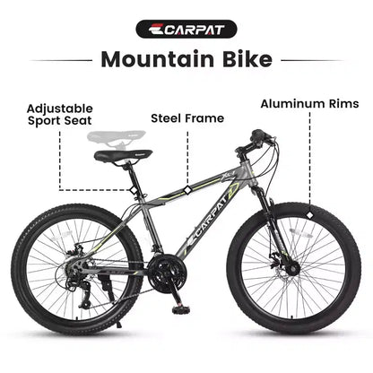 Vélo VTT Okak 24 pouces avec cadre en acier, vélo enfant avec 21 vitesses Shimano, freins à disque double et suspension avant, bicyclette pour adolescents