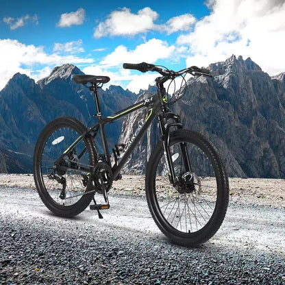 Vélo VTT Okak 24 pouces avec cadre en acier, vélo enfant avec 21 vitesses Shimano, freins à disque double et suspension avant, bicyclette pour adolescents