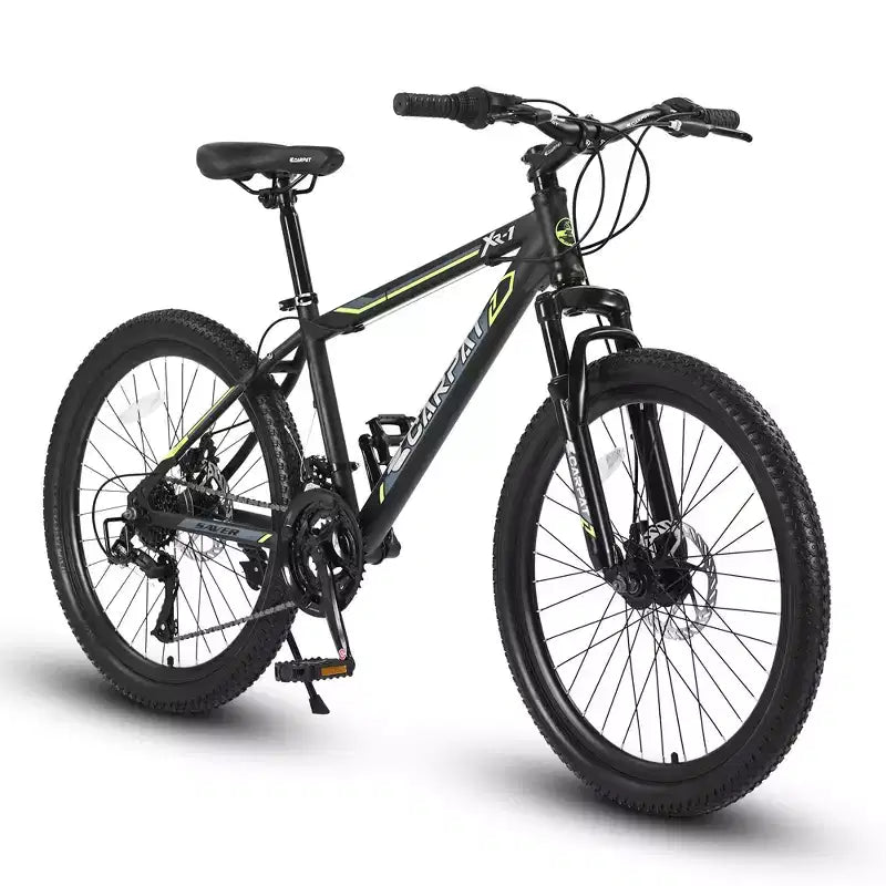 Vélo VTT Okak 24 pouces avec cadre en acier, vélo enfant avec 21 vitesses Shimano, freins à disque double et suspension avant, bicyclette pour adolescents