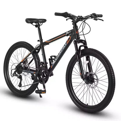 Vélo VTT Okak 24 pouces avec cadre en acier, vélo enfant avec 21 vitesses Shimano, freins à disque double et suspension avant, bicyclette pour adolescents