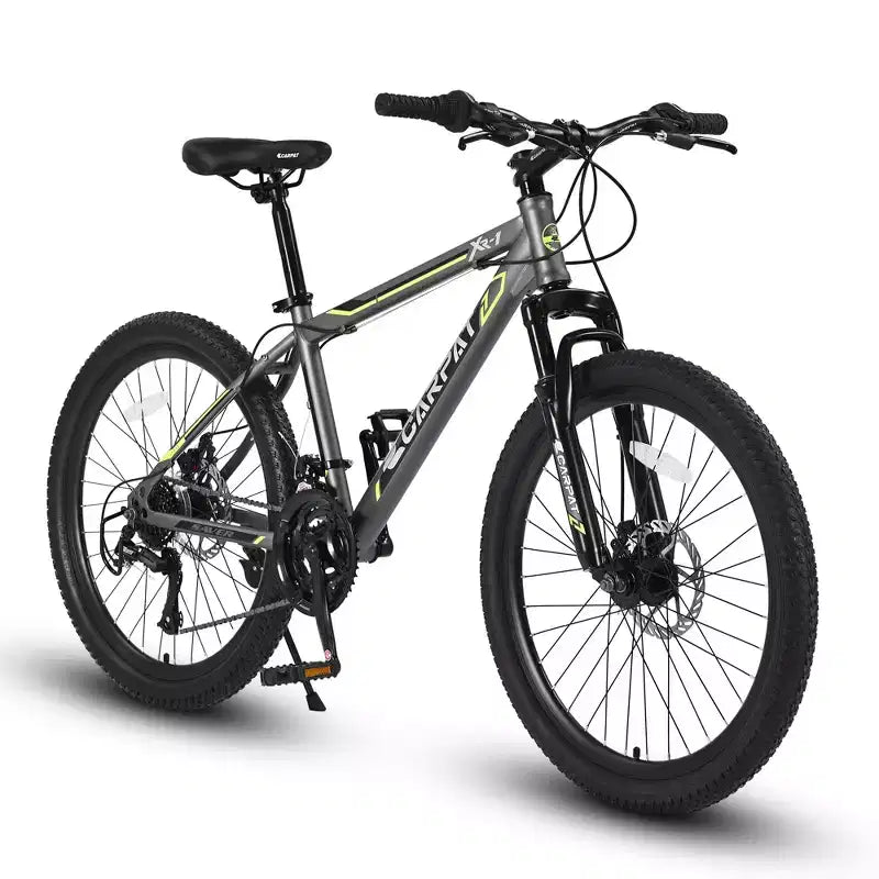Okak 24IN Mountain Bike with Steel Frame, Kids Bike with Shimano 21 Speed, Daul Disc Brakes and Front Suspension, Bicycle for Teens