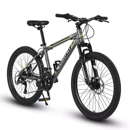Okak 24IN Mountain Bike with Steel Frame, Kids Bike with Shimano 21 Speed, Daul Disc Brakes and Front Suspension, Bicycle for Teens