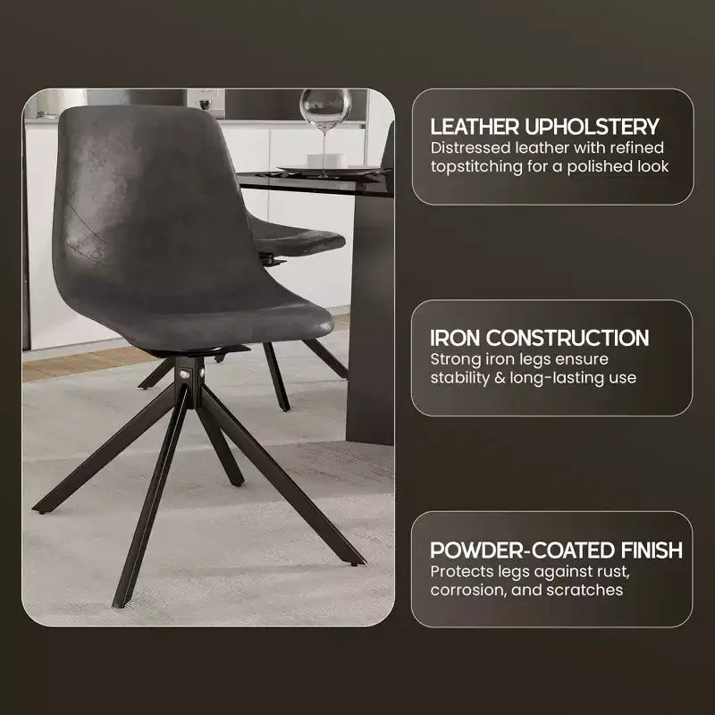 LeisureMod Markley Chaise d'appoint pivotante en cuir avec pieds en fer durables, chaise d'appoint confortable pour cuisine, salle à manger ou bureau, lot de 4