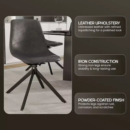 LeisureMod Markley Chaise d'appoint pivotante en cuir avec pieds en fer durables, chaise d'appoint confortable pour cuisine, salle à manger ou bureau, lot de 4