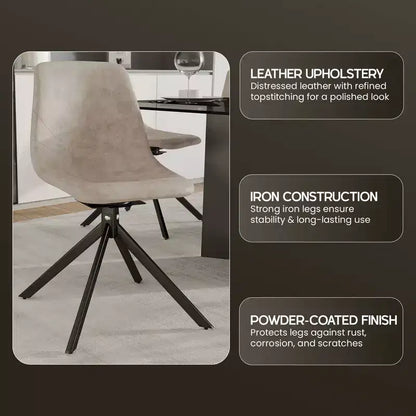 LeisureMod Markley Chaise d'appoint pivotante en cuir avec pieds en fer durables, chaise d'appoint confortable pour cuisine, salle à manger ou bureau, lot de 4