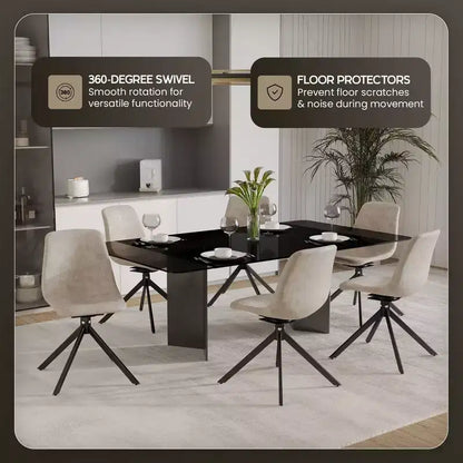 LeisureMod Markley Chaise d'appoint pivotante en cuir avec pieds en fer durables, chaise d'appoint confortable pour cuisine, salle à manger ou bureau, lot de 4