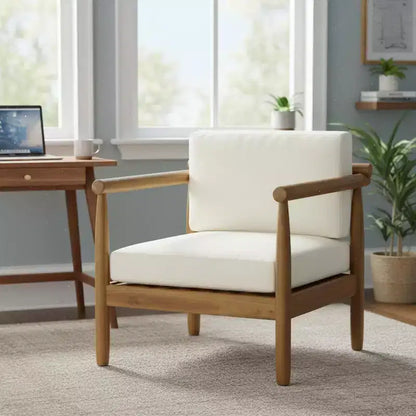 Homy Casa Acacia Wood Accent Lounge Chair with Cushioned Seat and Back, Natural