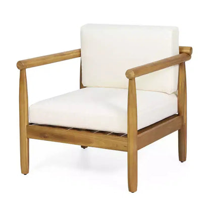 Homy Casa Acacia Wood Accent Lounge Chair with Cushioned Seat and Back, Natural