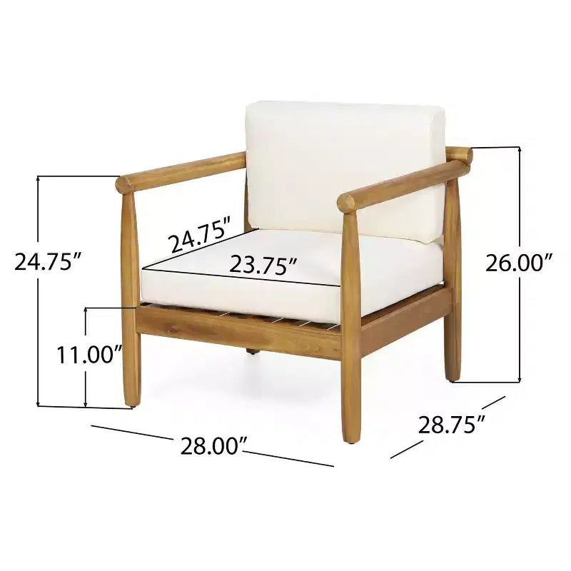 Homy Casa Acacia Wood Accent Lounge Chair with Cushioned Seat and Back, Natural