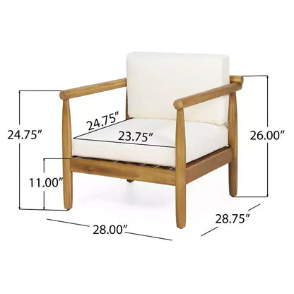 Homy Casa Acacia Wood Accent Lounge Chair with Cushioned Seat and Back, Natural