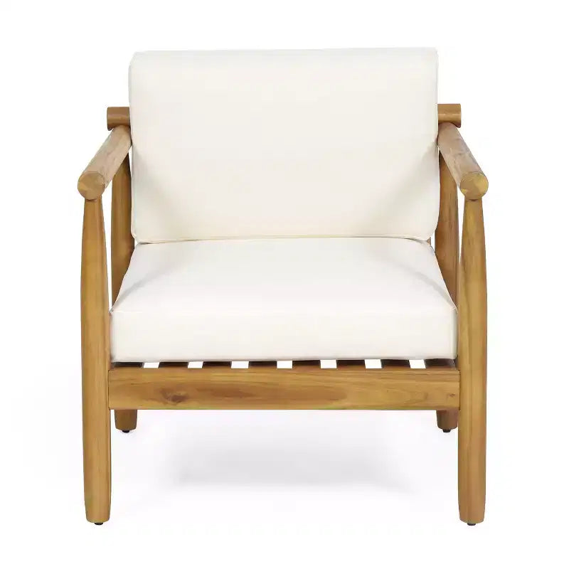 Homy Casa Acacia Wood Accent Lounge Chair with Cushioned Seat and Back, Natural