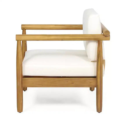 Homy Casa Acacia Wood Accent Lounge Chair with Cushioned Seat and Back, Natural