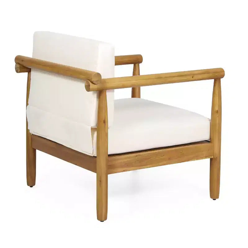 Homy Casa Acacia Wood Accent Lounge Chair with Cushioned Seat and Back, Natural
