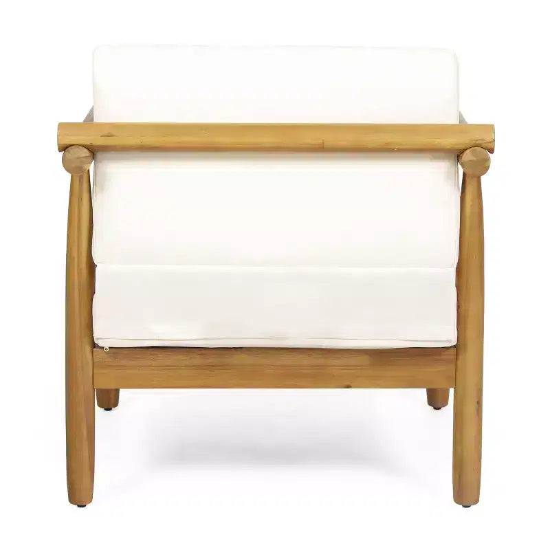 Homy Casa Acacia Wood Accent Lounge Chair with Cushioned Seat and Back, Natural
