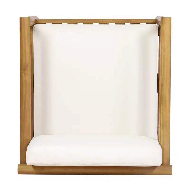 Homy Casa Acacia Wood Accent Lounge Chair with Cushioned Seat and Back, Natural