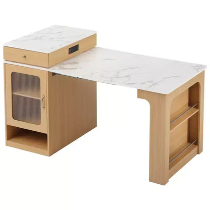 Okak Îlot de cuisine avec table extensible, table d'îlot de cuisine avec rangement double face et prise de courant, chariot de cuisine pour salle à manger