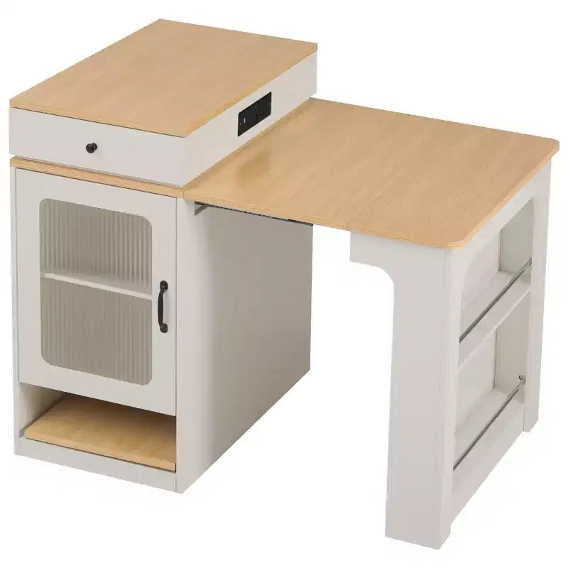 Okak Îlot de cuisine avec table extensible, table d'îlot de cuisine avec rangement double face et prise de courant, chariot de cuisine pour salle à manger