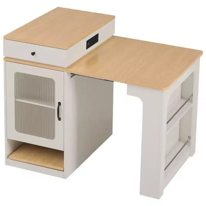 Okak Îlot de cuisine avec table extensible, table d'îlot de cuisine avec rangement double face et prise de courant, chariot de cuisine pour salle à manger