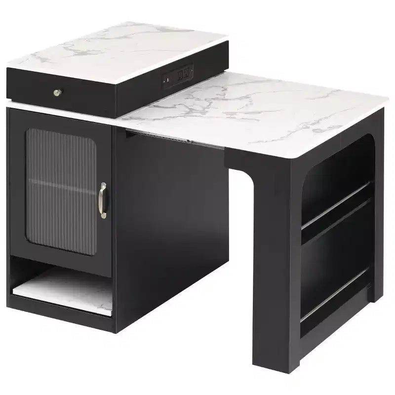 Okak Îlot de cuisine avec table extensible, table d'îlot de cuisine avec rangement double face et prise de courant, chariot de cuisine pour salle à manger