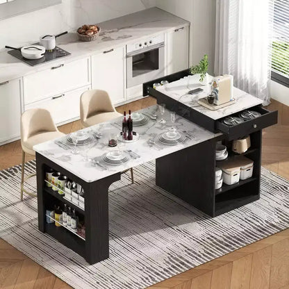Okak Îlot de cuisine avec table extensible, table d'îlot de cuisine avec rangement double face et prise de courant, chariot de cuisine pour salle à manger