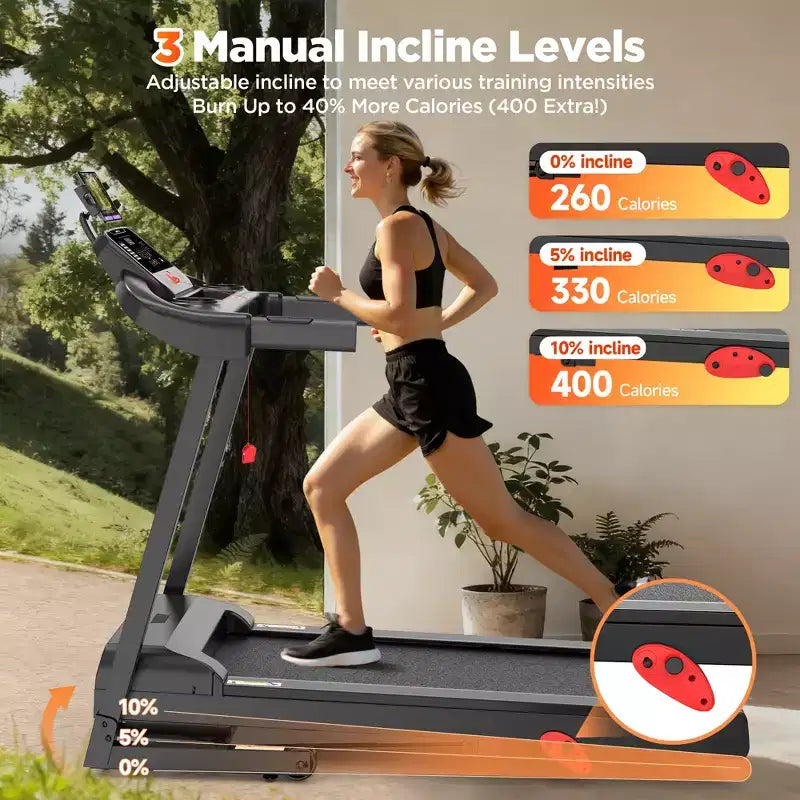 Folding Treadmill w/ Incline, 3.5HP Treadmill for Home w/ 330lb Capacity, 71 Programs