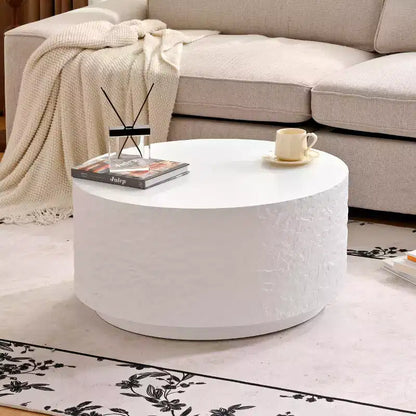 Table Basse Ronde Table Basse Table d'Appoint Canapé Table d'Appoint avec Design Imitation Pierre, Blanc, Aucun Assemblage Requis - ModernLuxe