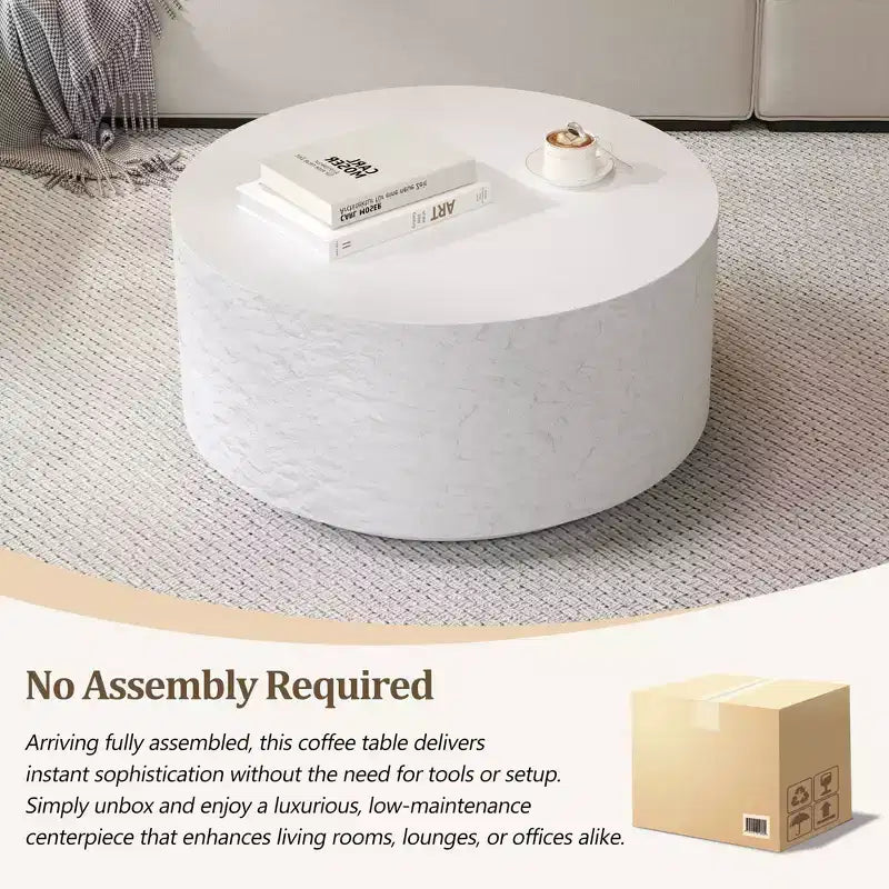 Table Basse Ronde Table Basse Table d'Appoint Canapé Table d'Appoint avec Design Imitation Pierre, Blanc, Aucun Assemblage Requis - ModernLuxe