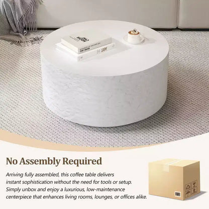 Table Basse Ronde Table Basse Table d'Appoint Canapé Table d'Appoint avec Design Imitation Pierre, Blanc, Aucun Assemblage Requis - ModernLuxe