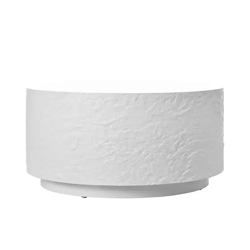 Table Basse Ronde Table Basse Table d'Appoint Canapé Table d'Appoint avec Design Imitation Pierre, Blanc, Aucun Assemblage Requis - ModernLuxe