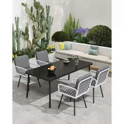 4 PCS Patio Chairs with Black Metal Frame, White Hand-Woven Rattan, and Cushions for Garden, Balcony, Patio, Backyard
