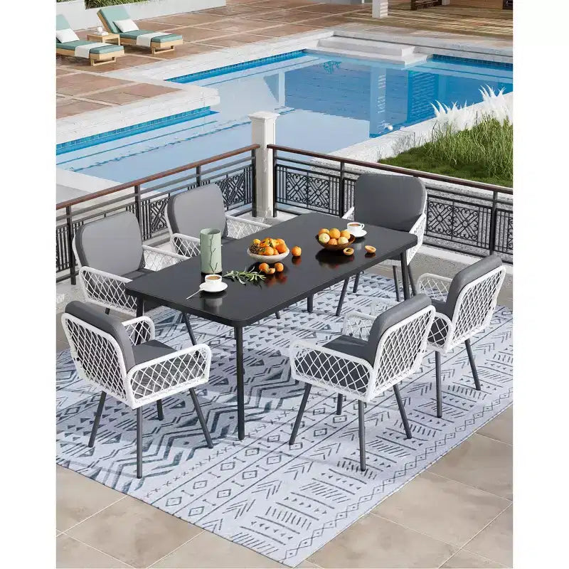 4 PCS Patio Chairs with Black Metal Frame, White Hand-Woven Rattan, and Cushions for Garden, Balcony, Patio, Backyard