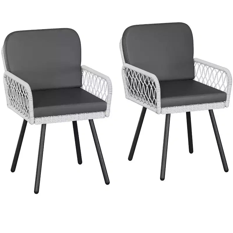 4 PCS Patio Chairs with Black Metal Frame, White Hand-Woven Rattan, and Cushions for Garden, Balcony, Patio, Backyard
