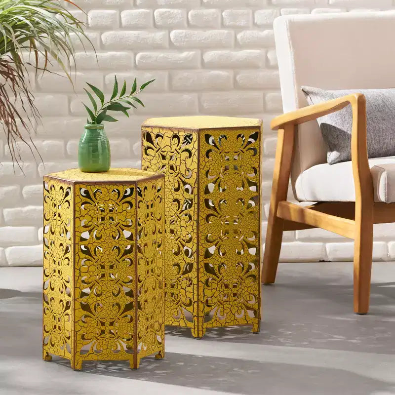Table d'appoint de salon en fer, table d'appoint d'extérieur, table d'appoint de patio hexagonale moderne,
