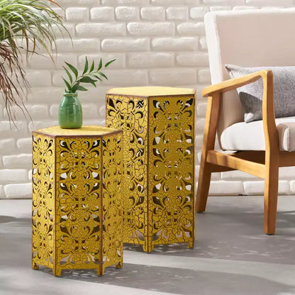Table d'appoint de salon en fer, table d'appoint d'extérieur, table d'appoint de patio hexagonale moderne,