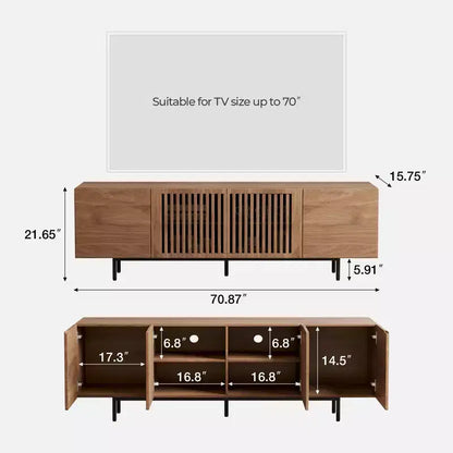 Luck Live Contemporary 70.87-inch Walnut TV Stand Multifunctional Entertainment Center for Living Room & Bedroom