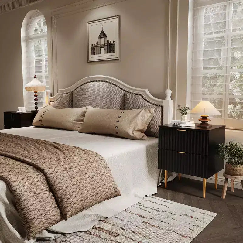 24Modern Fluted Nightstand with Charging Station & 2 Drawers, Gold & Wood Bedside Table with USB Ports & Outlets, for Bedroom, Apartment