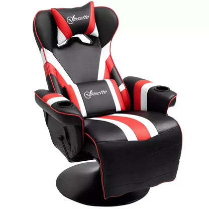 Gaming Chair, Racing Style Computer Recliner with Lumbar Support, Footrest and Cup Holder/White/Red