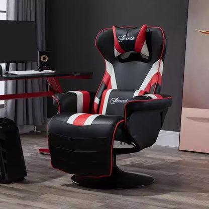 Gaming Chair, Racing Style Computer Recliner with Lumbar Support, Footrest and Cup Holder/White/Red