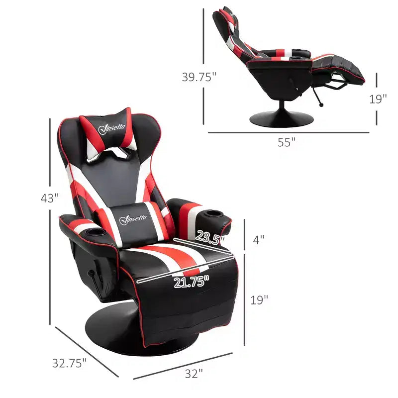 Gaming Chair, Racing Style Computer Recliner with Lumbar Support, Footrest and Cup Holder/White/Red