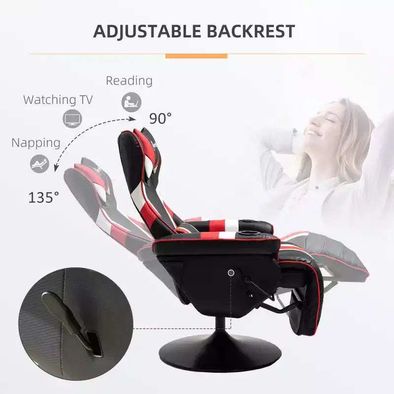 Gaming Chair, Racing Style Computer Recliner with Lumbar Support, Footrest and Cup Holder/White/Red