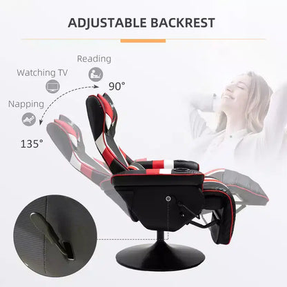 Gaming Chair, Racing Style Computer Recliner with Lumbar Support, Footrest and Cup Holder/White/Red