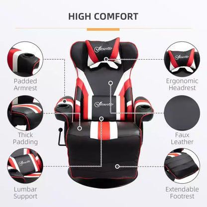 Gaming Chair, Racing Style Computer Recliner with Lumbar Support, Footrest and Cup Holder/White/Red
