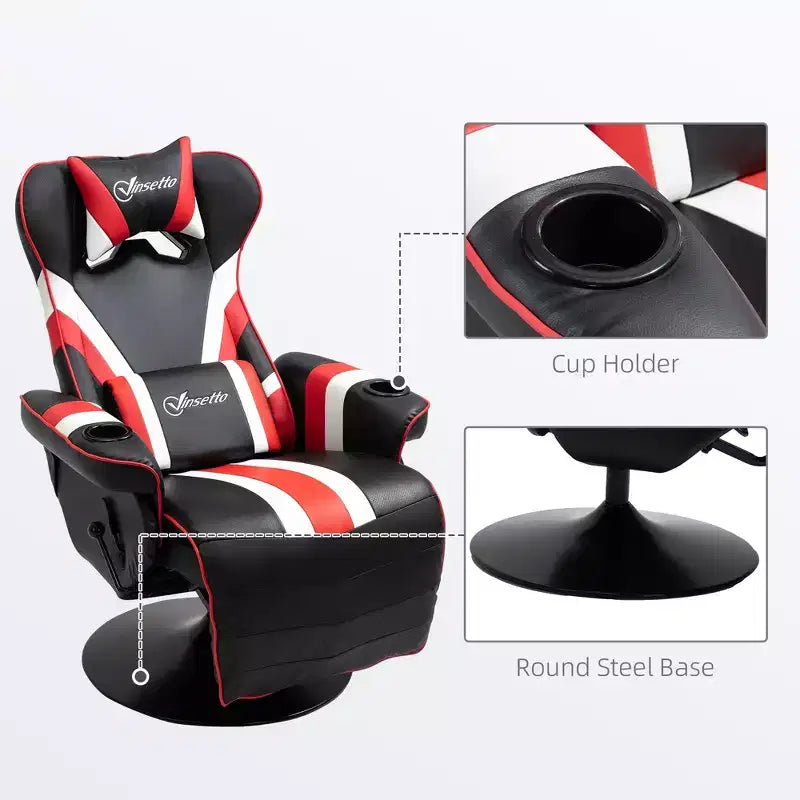 Gaming Chair, Racing Style Computer Recliner with Lumbar Support, Footrest and Cup Holder/White/Red