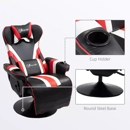 Gaming Chair, Racing Style Computer Recliner with Lumbar Support, Footrest and Cup Holder/White/Red