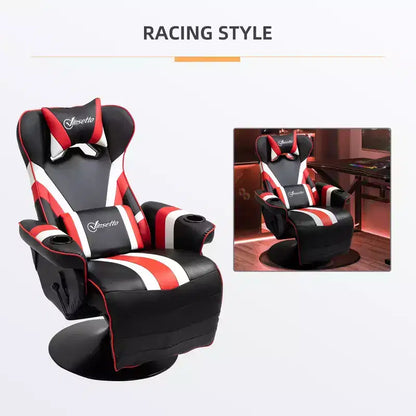 Gaming Chair, Racing Style Computer Recliner with Lumbar Support, Footrest and Cup Holder/White/Red