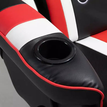 Gaming Chair, Racing Style Computer Recliner with Lumbar Support, Footrest and Cup Holder/White/Red