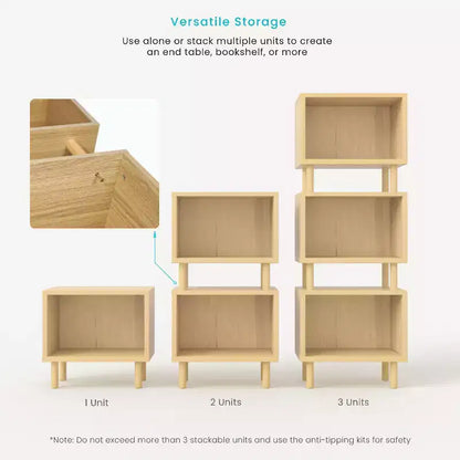 Home Zone Living Stackable Storage Cube End Table with Rubberwood Legs