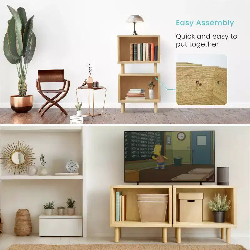 Home Zone Living Stackable Storage Cube End Table with Rubberwood Legs